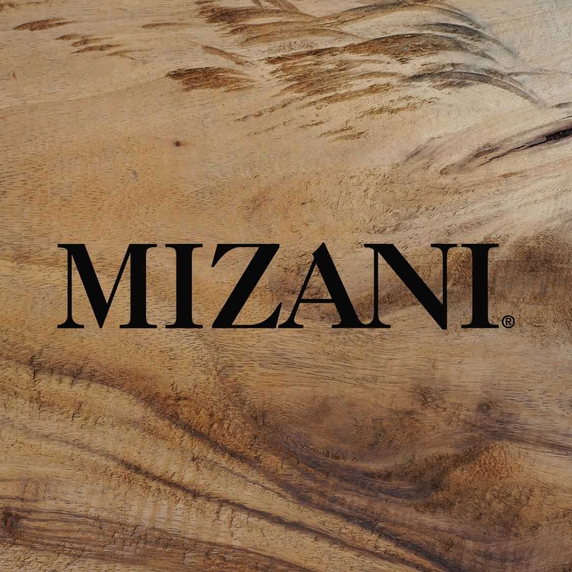 Logo of "MIZANI" on a textured wooden background.